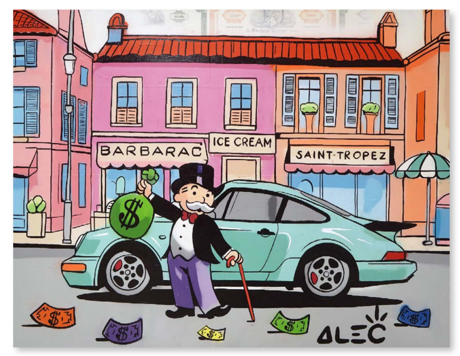 Monopoly Cane $ Bag up German Luxury Car Parked Ice Cream