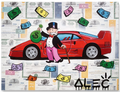 Monopoly Pink Pants Cane, $ Bag in Front of Italian Car