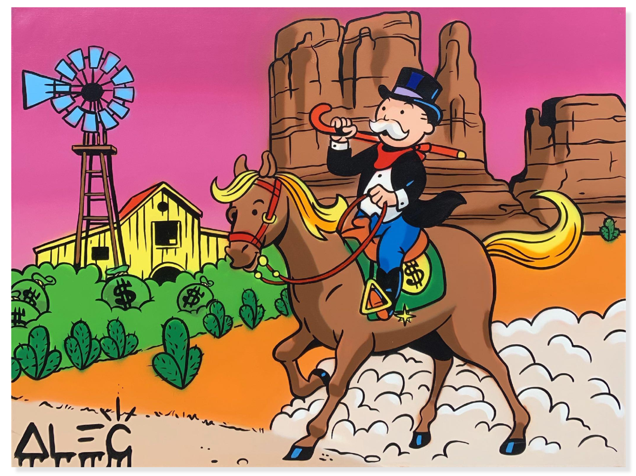 Monopoly Horseback Riding Through Desert Painting