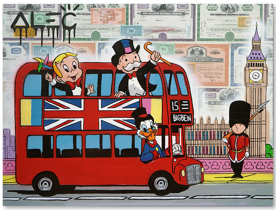 $ Team Riding Double Decker Red Bus in London