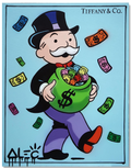 Light Blue Monopoly Walking with Big Open $ Bag