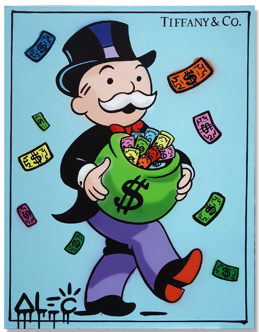 Light Blue Monopoly Walking with Big Open $ Bag
