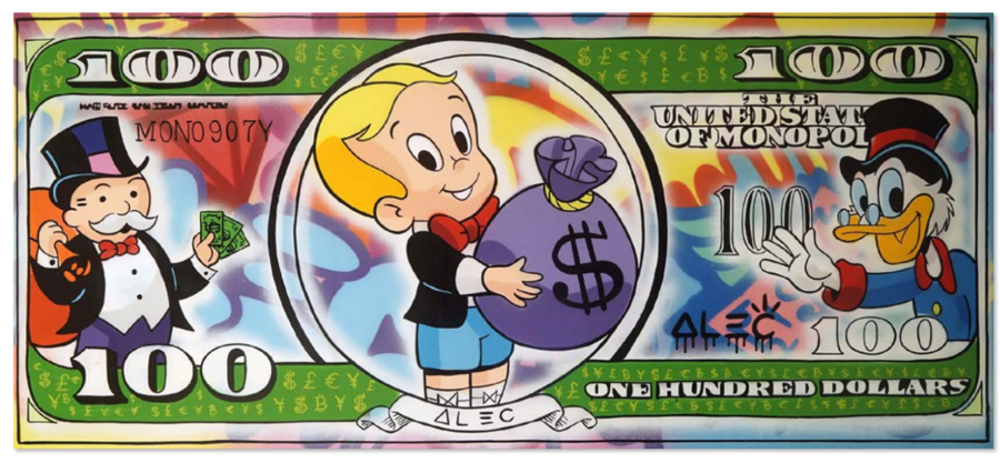 Richie, Monopoly and Scrooge on Colorful 100$ Bill