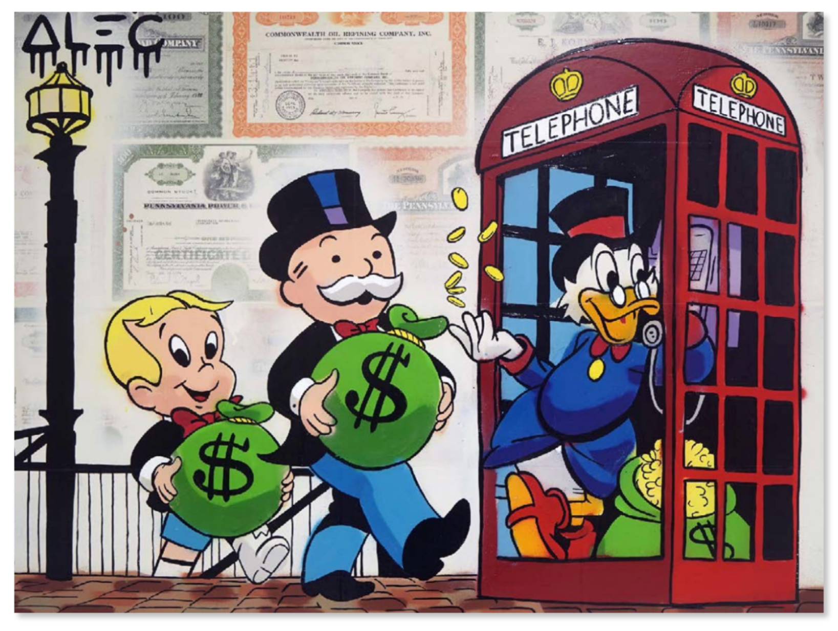 $ Team with $ Bags at Red London Telephone Booth