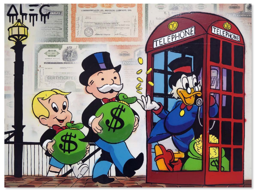 $ Team with $ Bags at Red London Telephone Booth