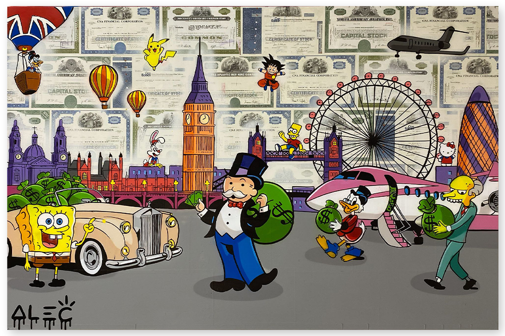 $ Team and Characters on Private Jet Tarmac Outside London