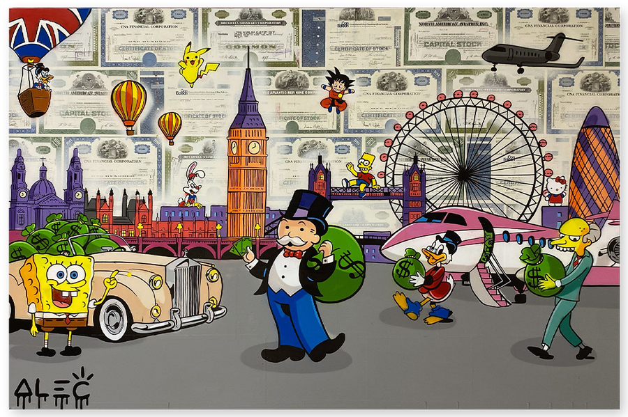 $ Team and Characters on Private Jet Tarmac Outside London