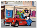 Monopoly Red Italian Car $ Bags Outside Camelia Brand