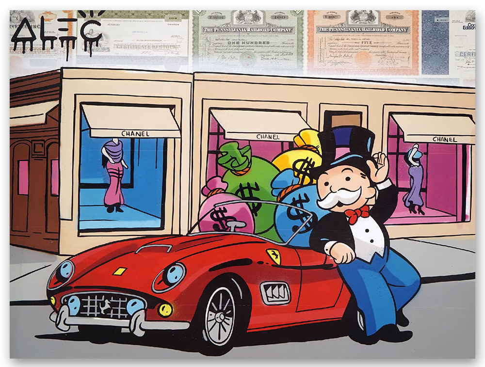 Monopoly Red Italian Car $ Bags Outside Camelia Brand
