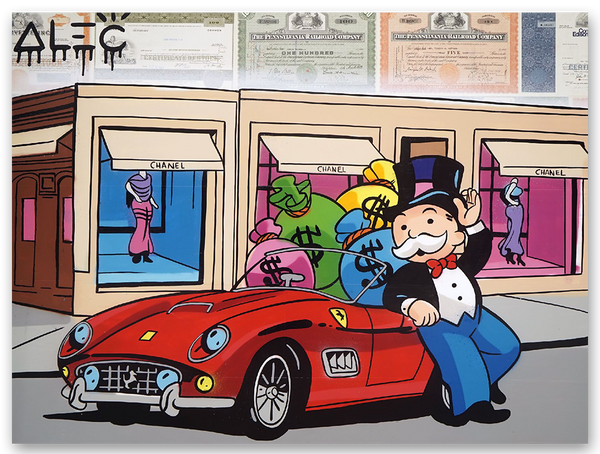 Monopoly Red Italian Car $ Bags Outside Camelia Brand