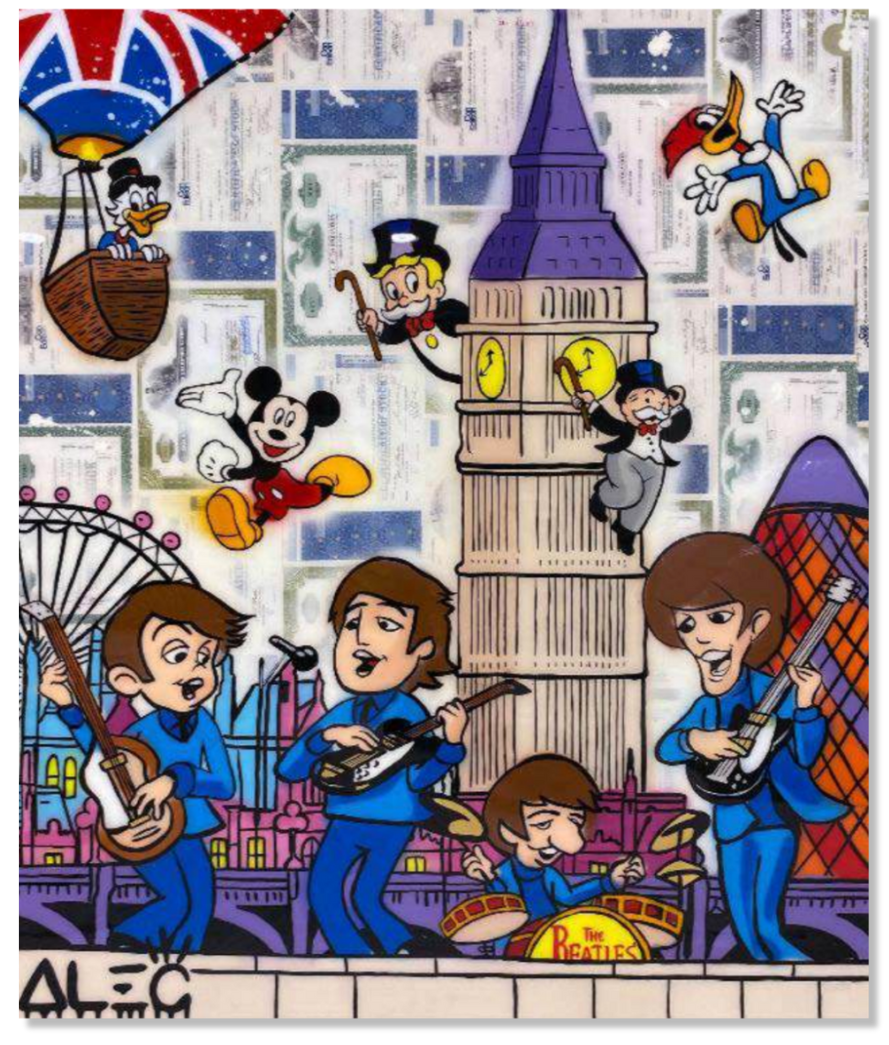 Beatles Playing with Characters over London Skyline