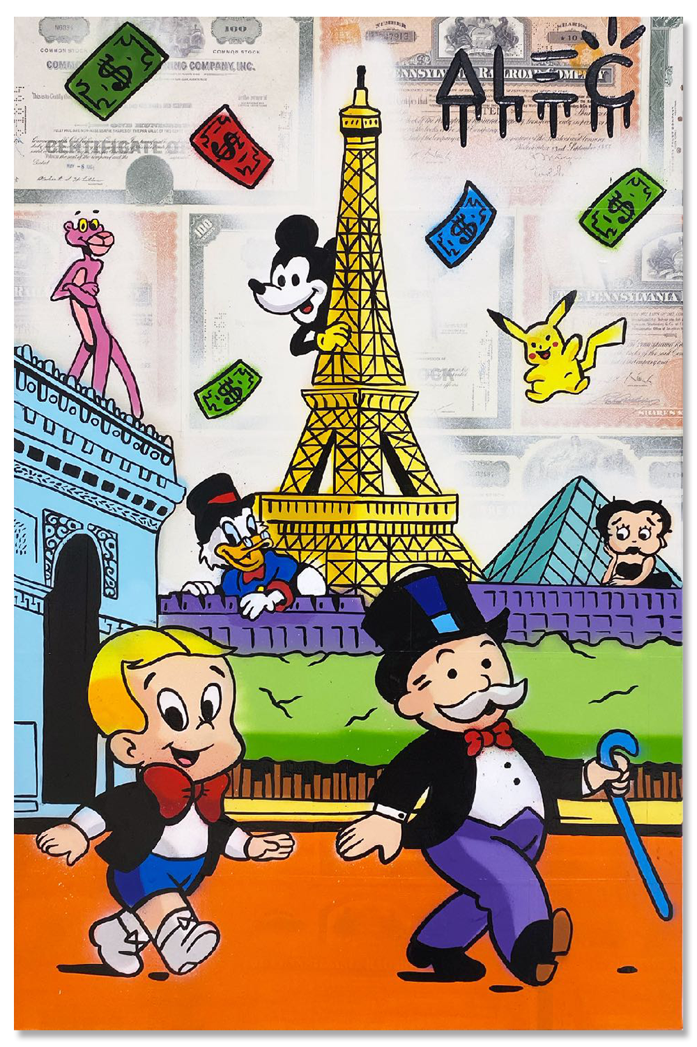 Monopoly and Richie with Characters Walking by Paris