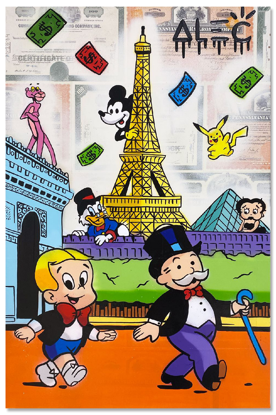 Monopoly and Richie with Characters Walking by Paris