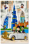 $ Team Driving Luxury Car with Characters by Dubai
