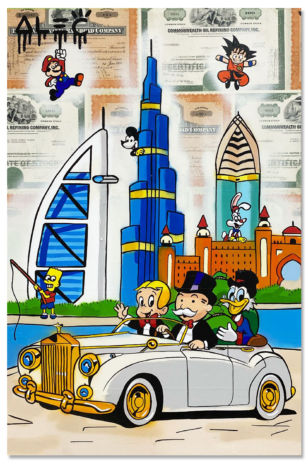 $ Team Driving Luxury Car with Characters by Dubai