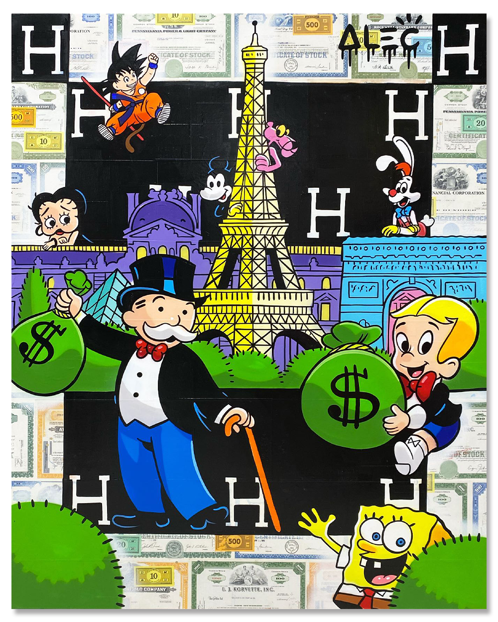 Monopoly and Richie with Characters Paris Landmarks Blanket