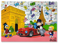 Monopoly Red Car Parked with $ Team and Characters in Paris
