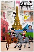 Monopoly and Richie on Horses in Front of Paris Landmarks