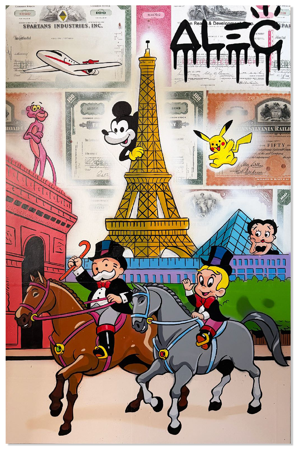 Monopoly and Richie on Horses in Front of Paris Landmarks