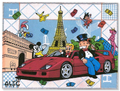Blanket with Characters & Red Car in Paris - Blanket