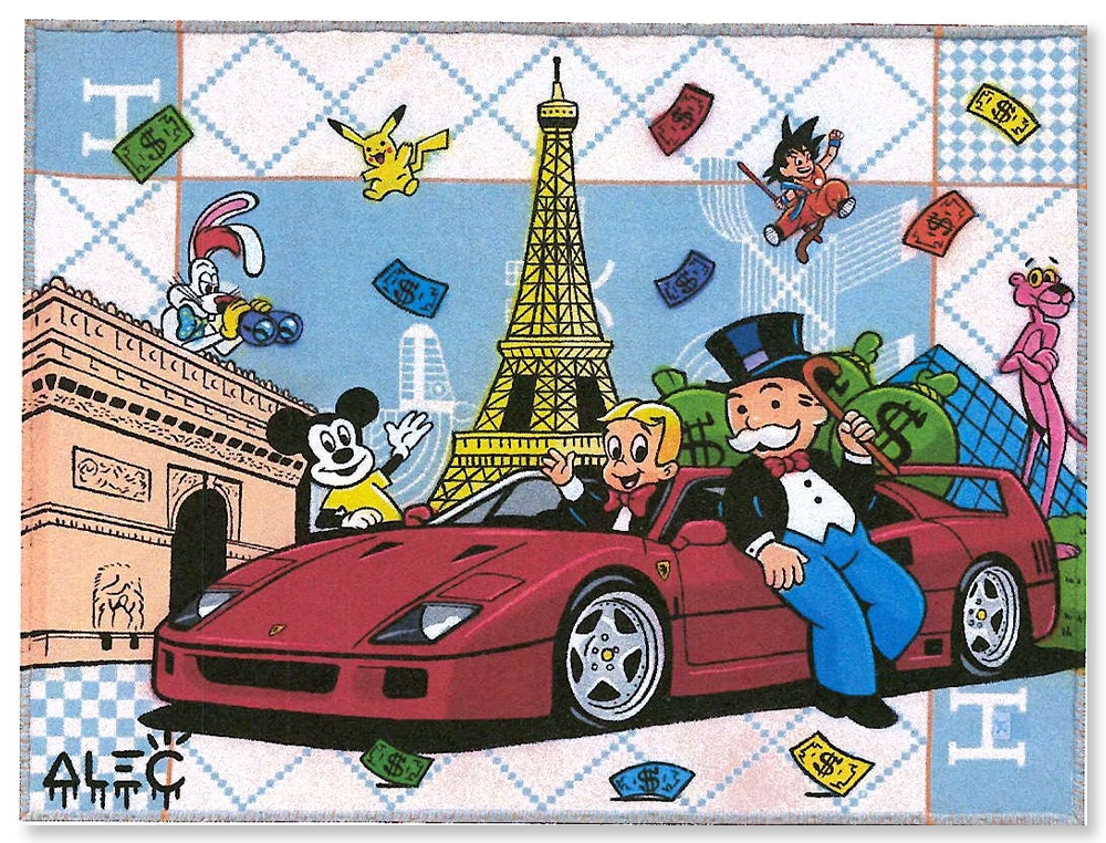 Blanket with Characters & Red Car in Paris - Blanket