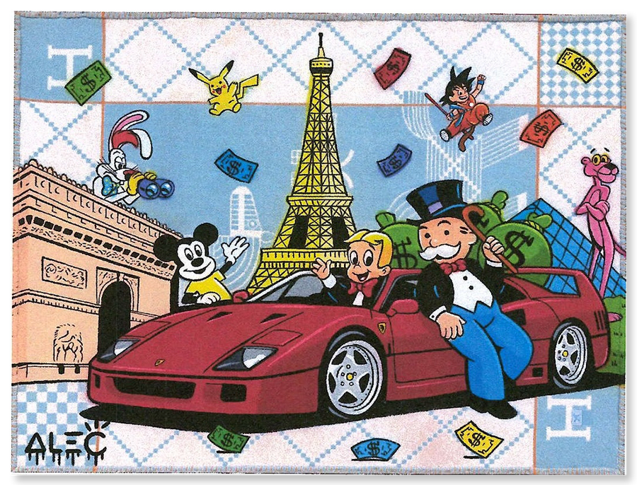 Blanket with Characters & Red Car in Paris - Blanket
