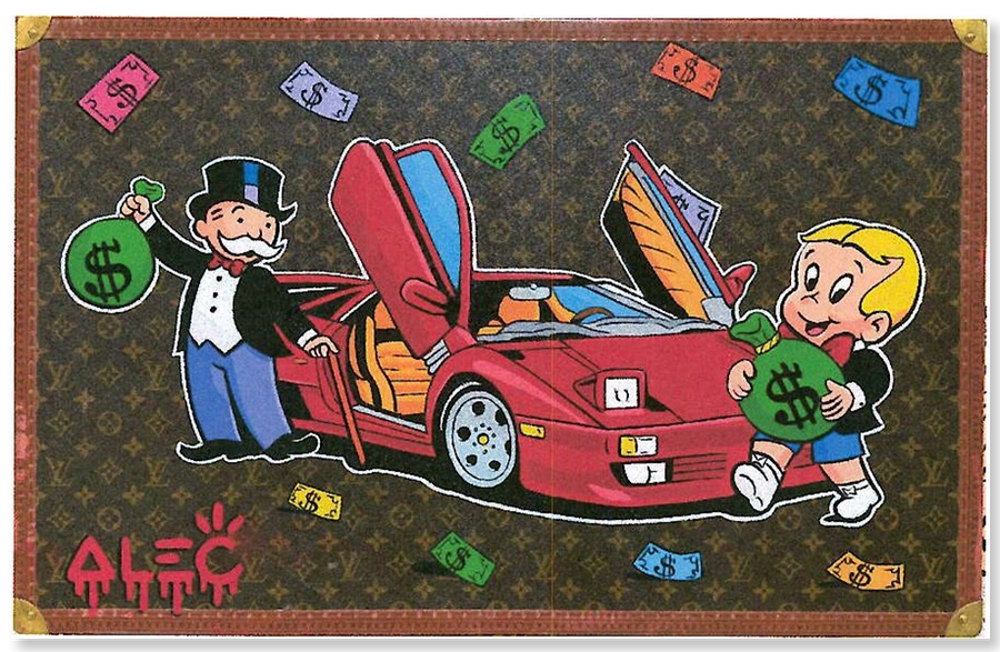 Monopoly & Richie with Money Bags on LV Trunk, Red Car