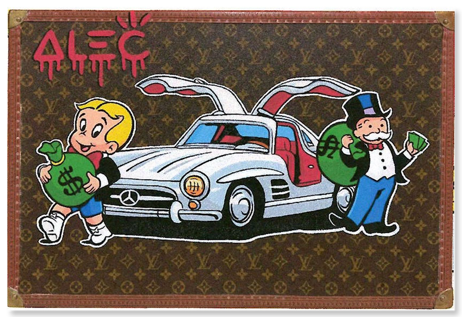 Monopoly & Richie Holding Money Bags with Grey Car - Trunk