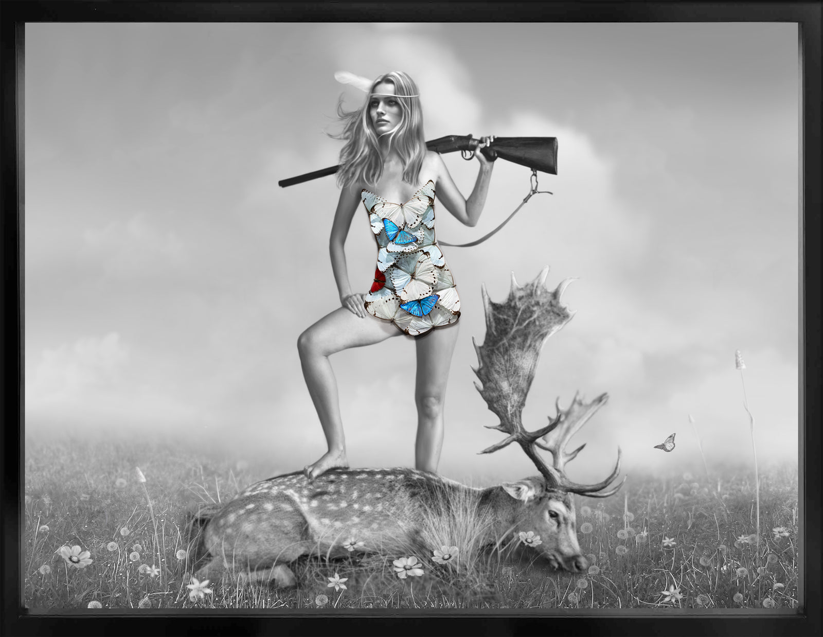Beautiful Hunter and a Fallen Deer