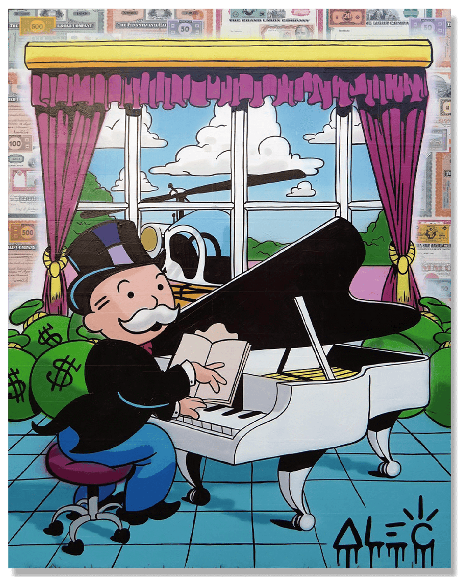 Monopoly Playing White Piano in House