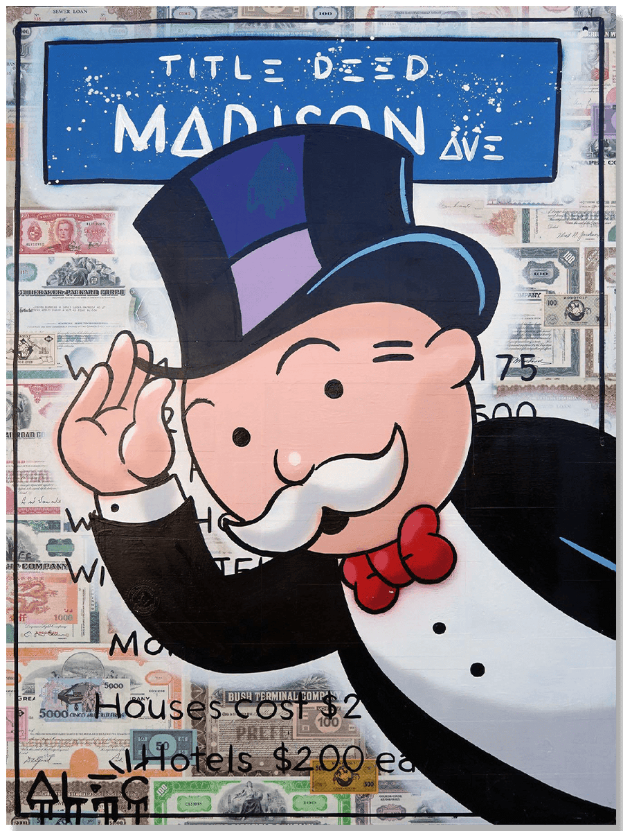 Monopoly Leaning in and Tipping Hat Madison Av.