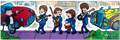 Beatles Playing Music on Sidewalk with Monopoly