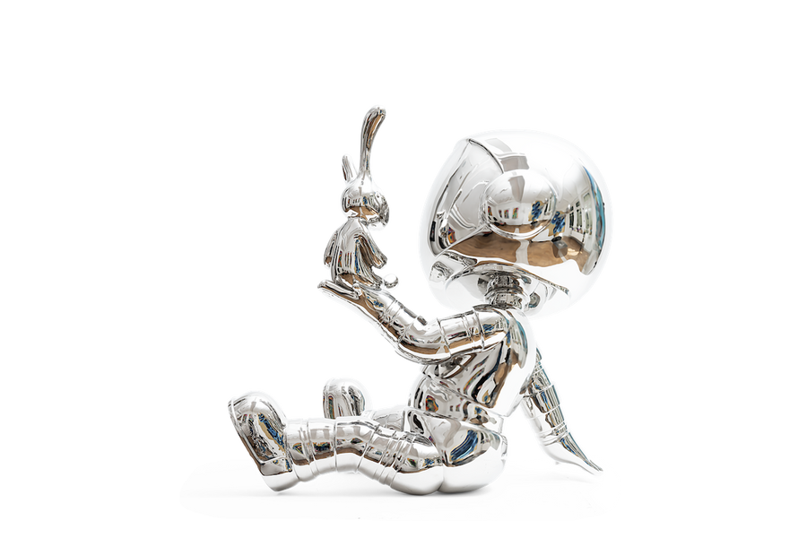 Astronaut Sitting on Floor with Rabbit