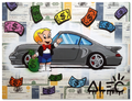 Richie Blue Shorts in Front of Gray German Luxury Car